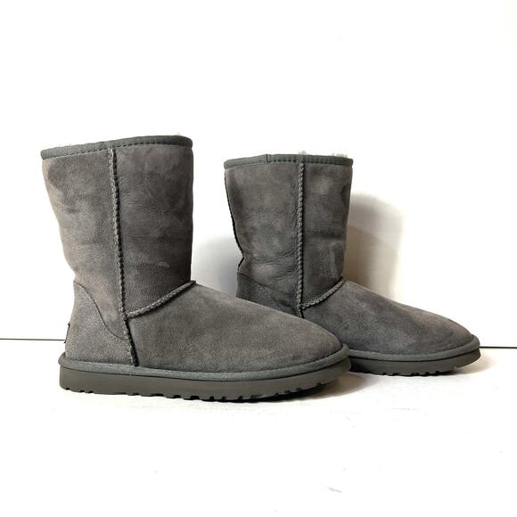UGG Australia Gray Suede Winter Boots Sheepskin Lining Women Size 7 Pull On Shoe - Picture 3 of 11